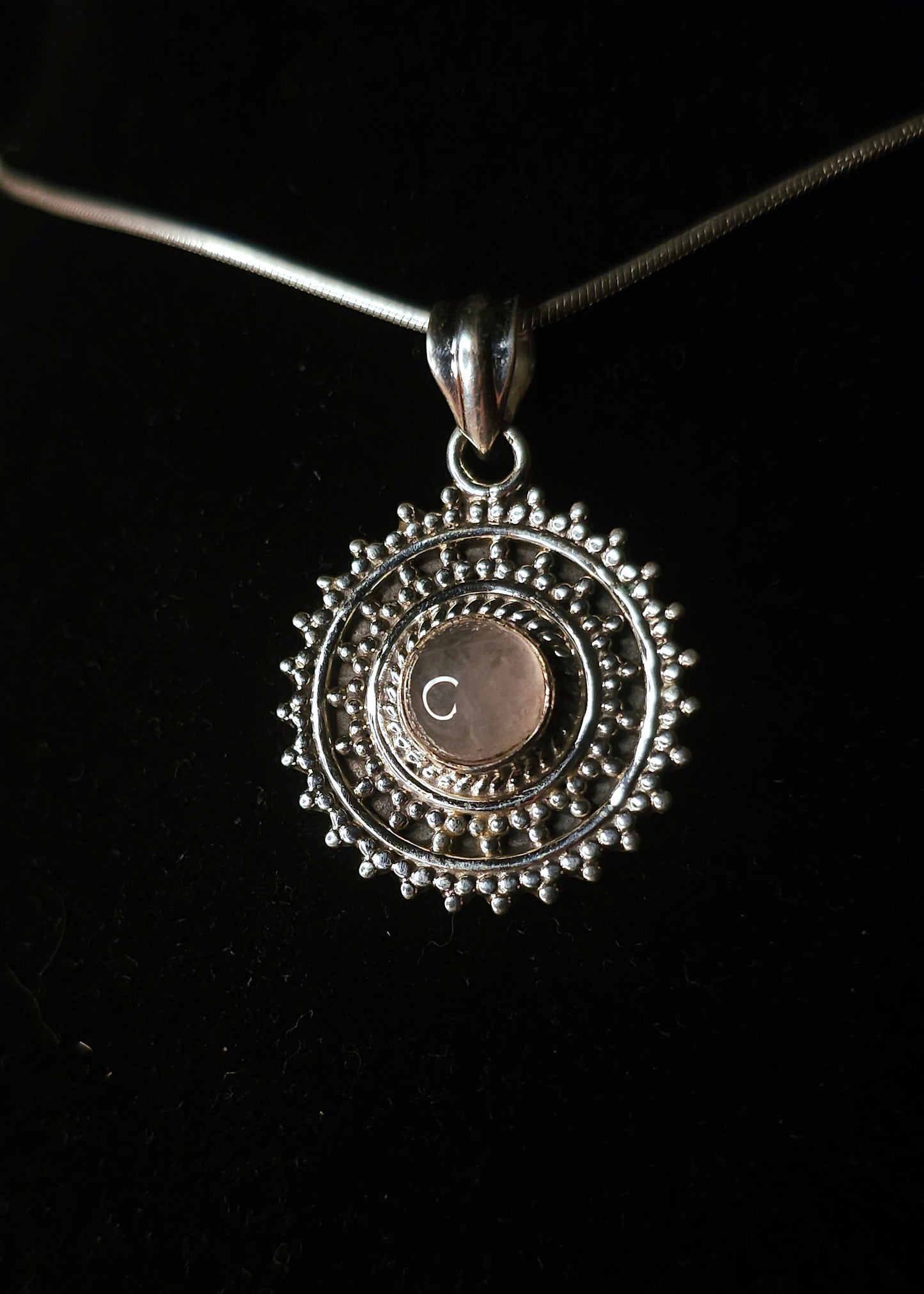 "ATHENA" Necklace with Rose Quartz Pendant set in 925 Silver