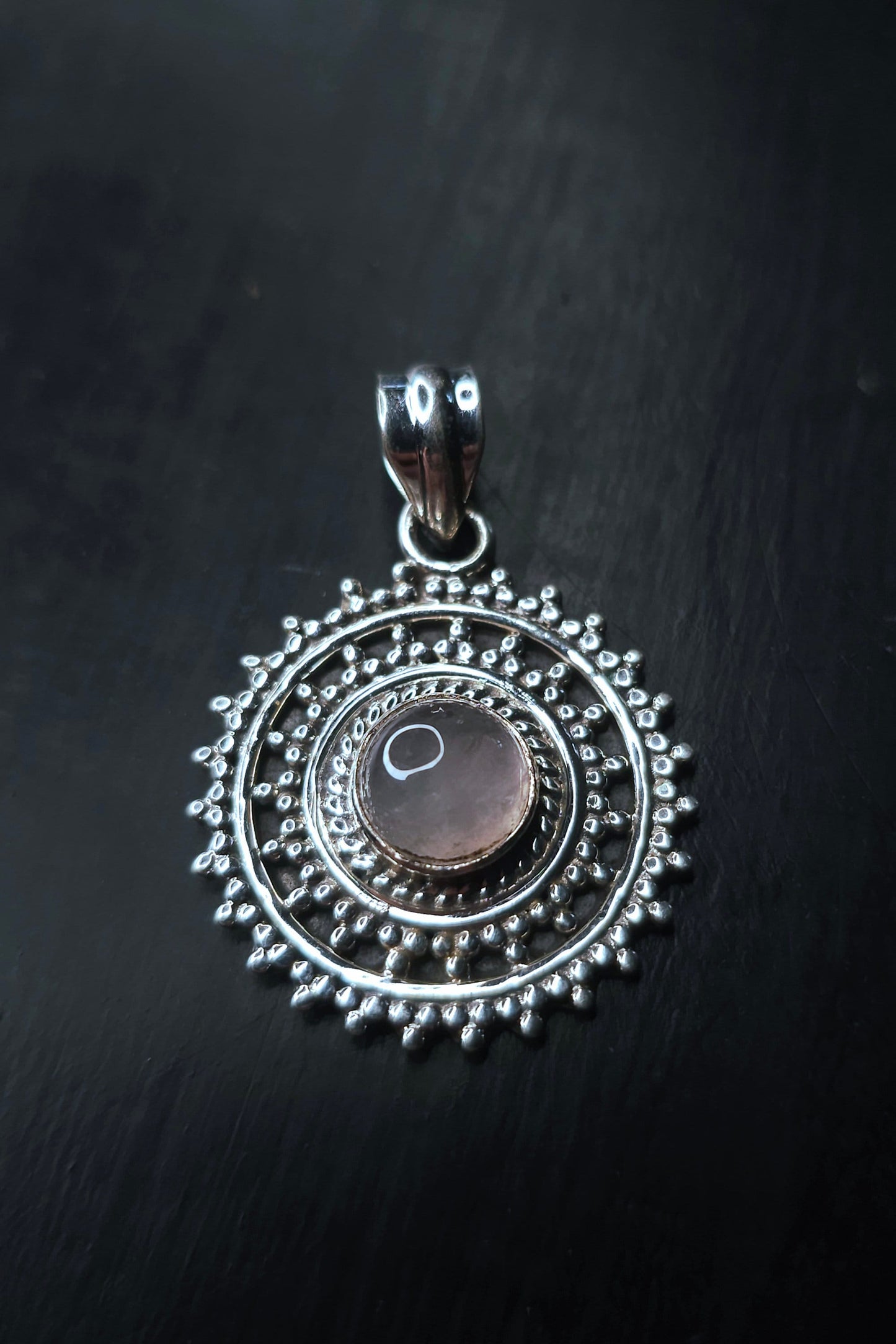 "ATHENA" Necklace with Rose Quartz Pendant set in 925 Silver