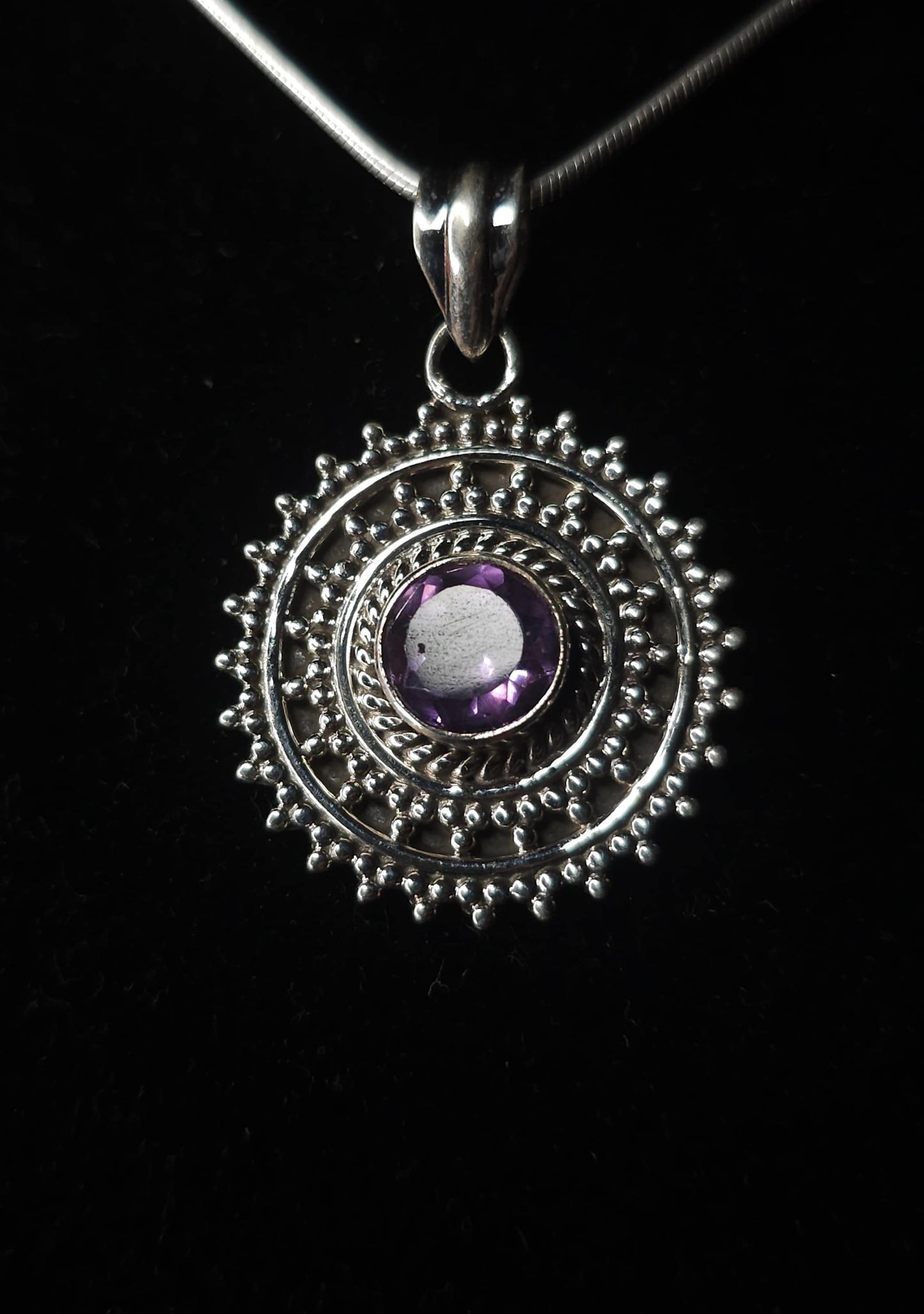 "ATHENA" Necklace with Amethyst Pendant set in 925 Silver