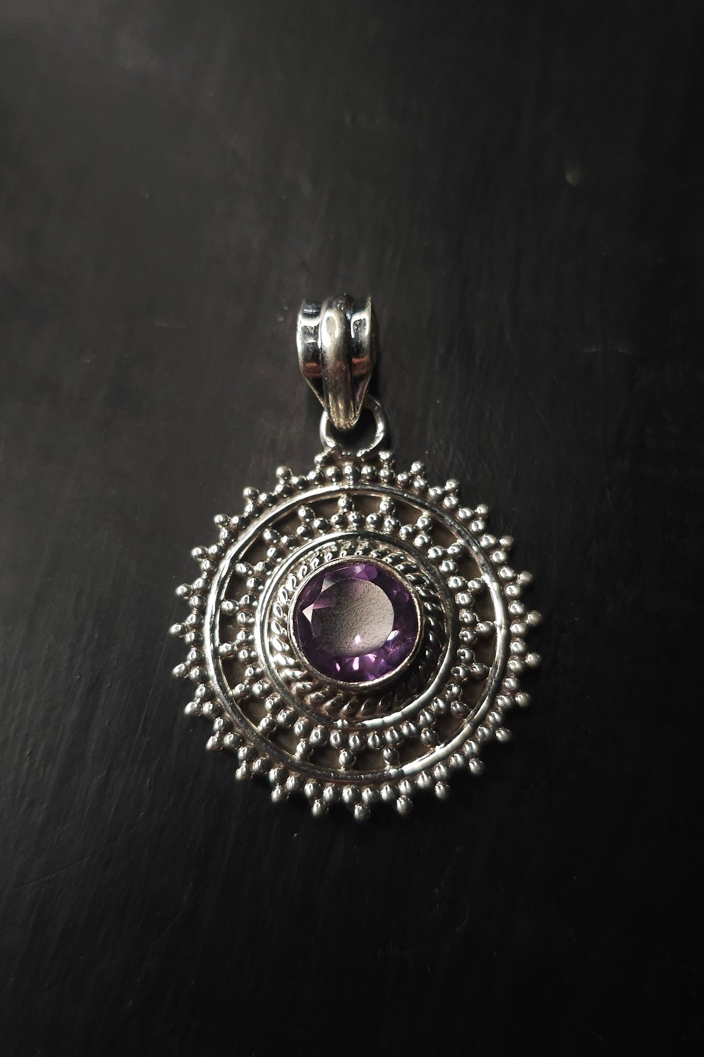 "ATHENA" Necklace with Amethyst Pendant set in 925 Silver