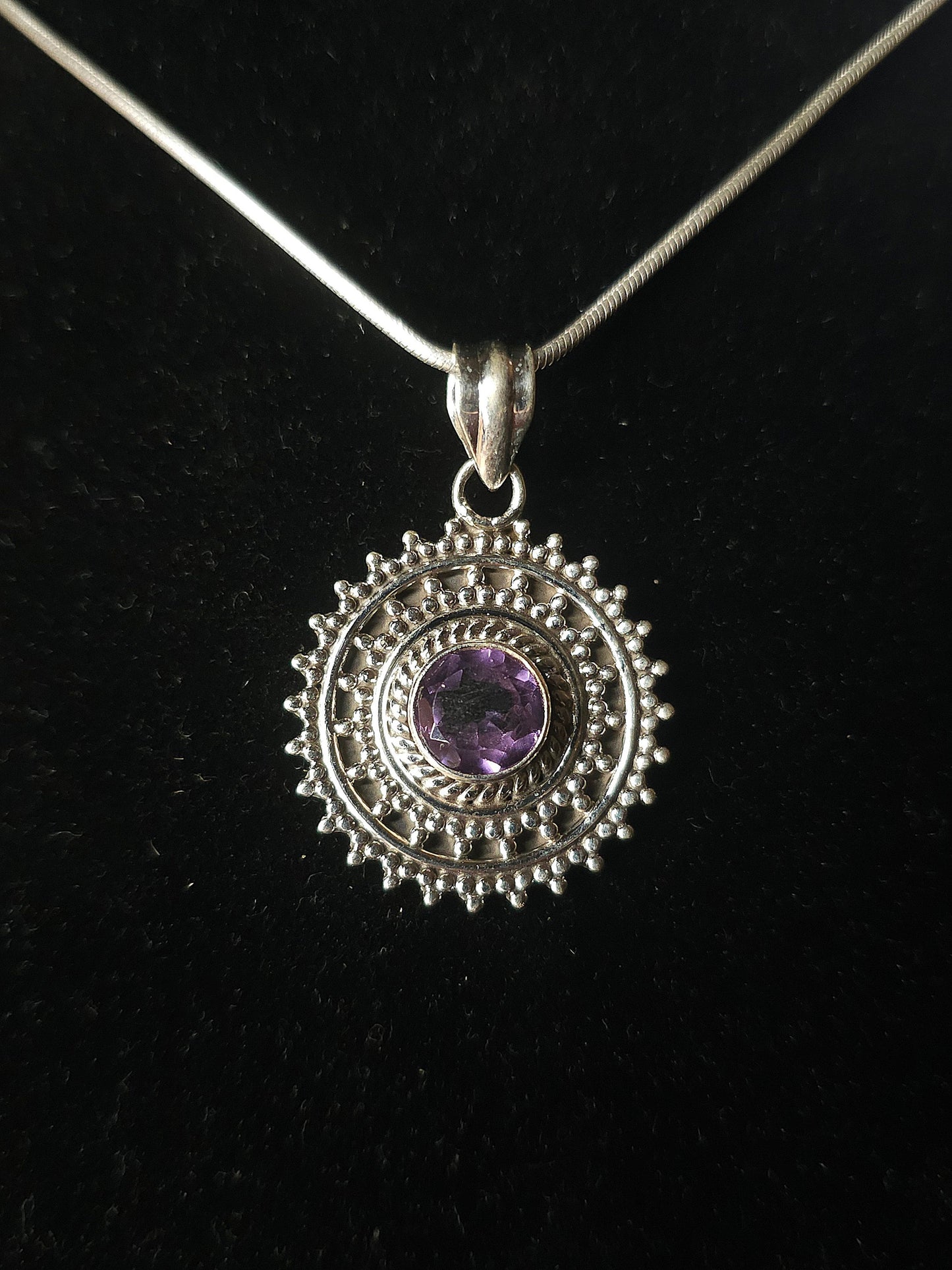 "ATHENA" Necklace with Amethyst Pendant set in 925 Silver