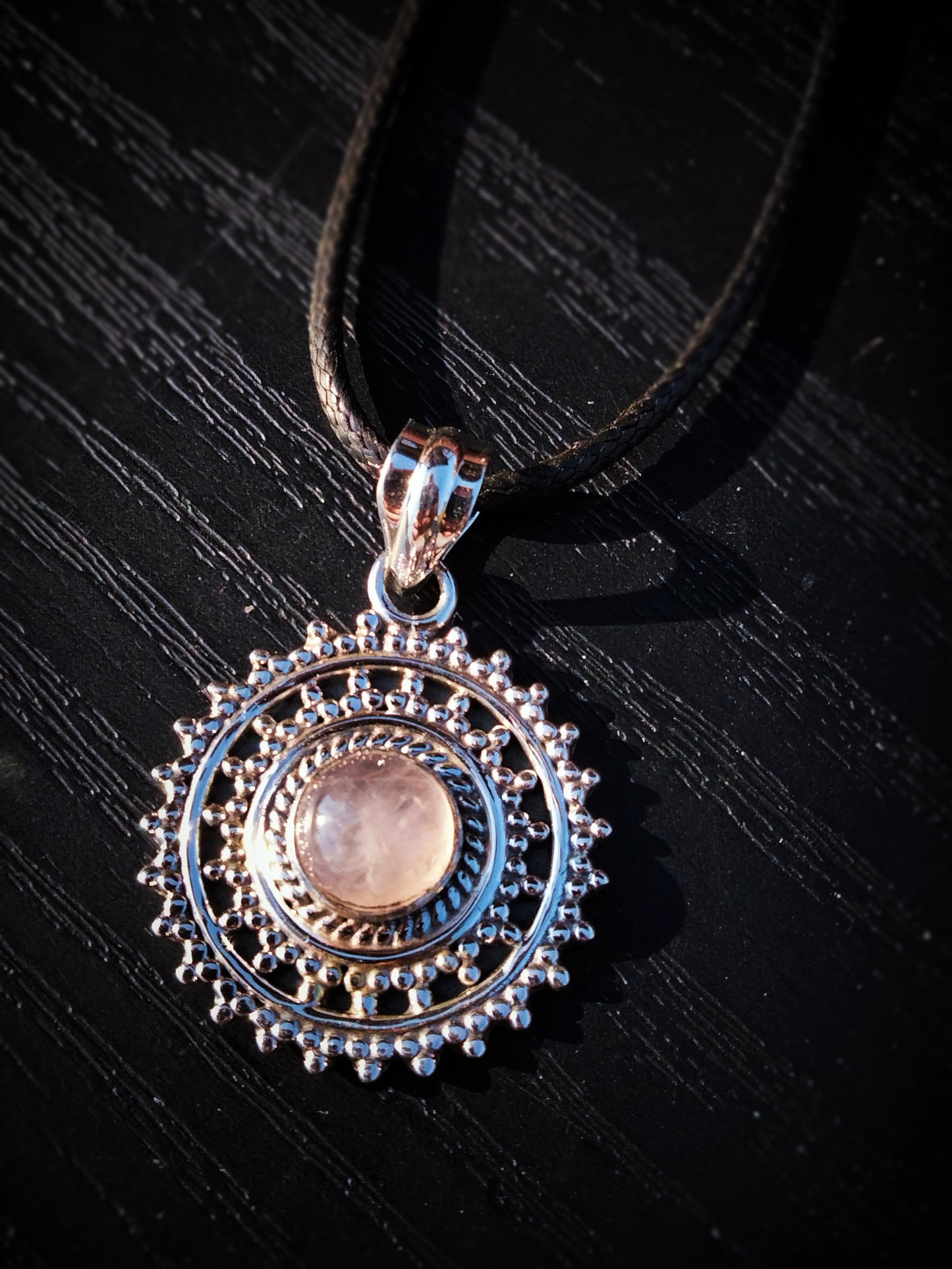 "ATHENA" Necklace with Rose Quartz Pendant set in 925 Silver