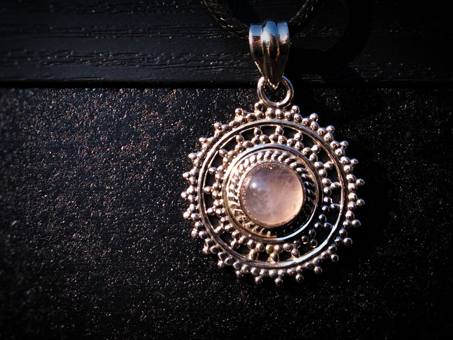 "ATHENA" Necklace with Rose Quartz Pendant set in 925 Silver