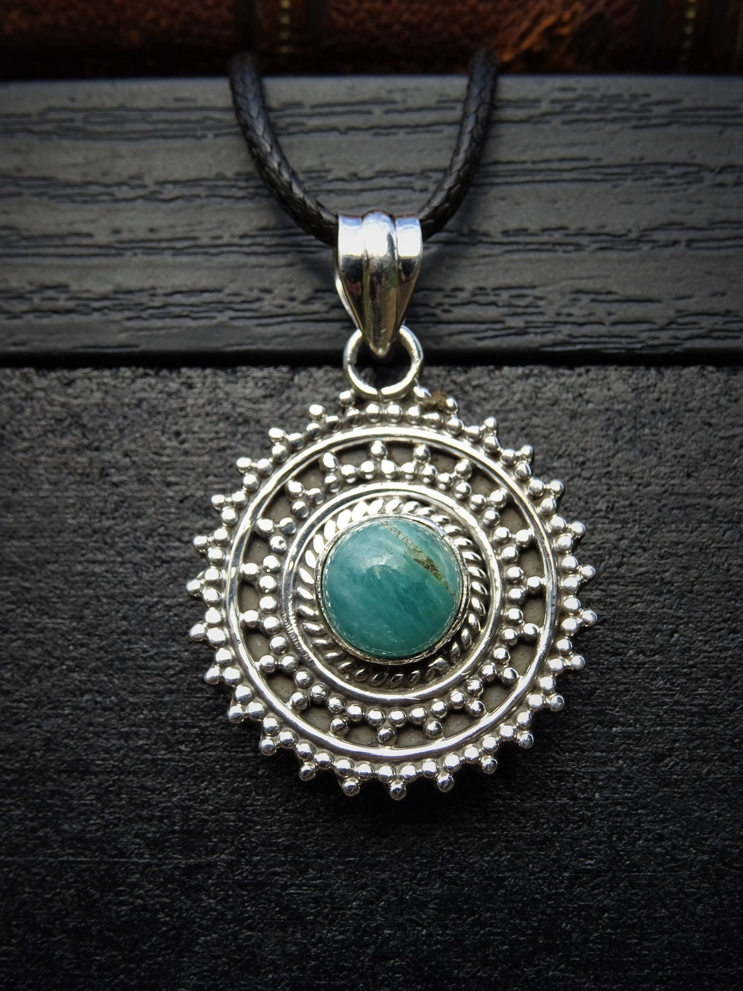 "ATHENA" Necklace with Amazonite Pendant set in 925 Silver