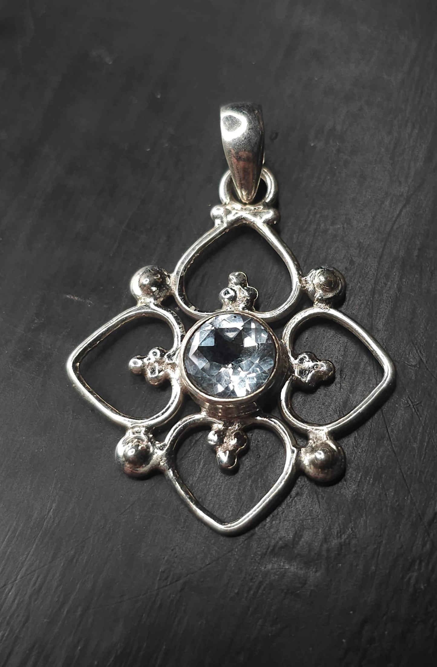 "VENUS" Necklace with Blue Topaz Pendant set in 925 Silver