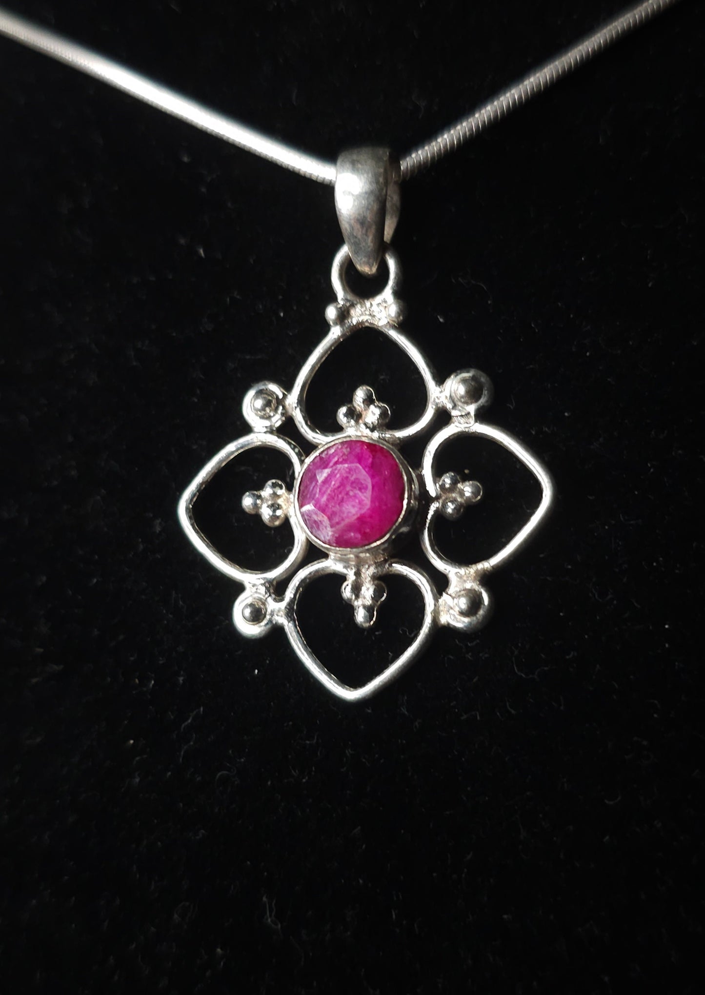 "VENUS" Necklace with Ruby Pendant set in 925 Silver