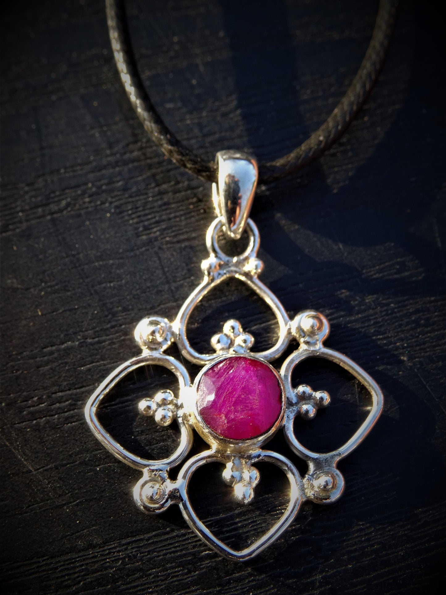 "VENUS" Necklace with Ruby Pendant set in 925 Silver