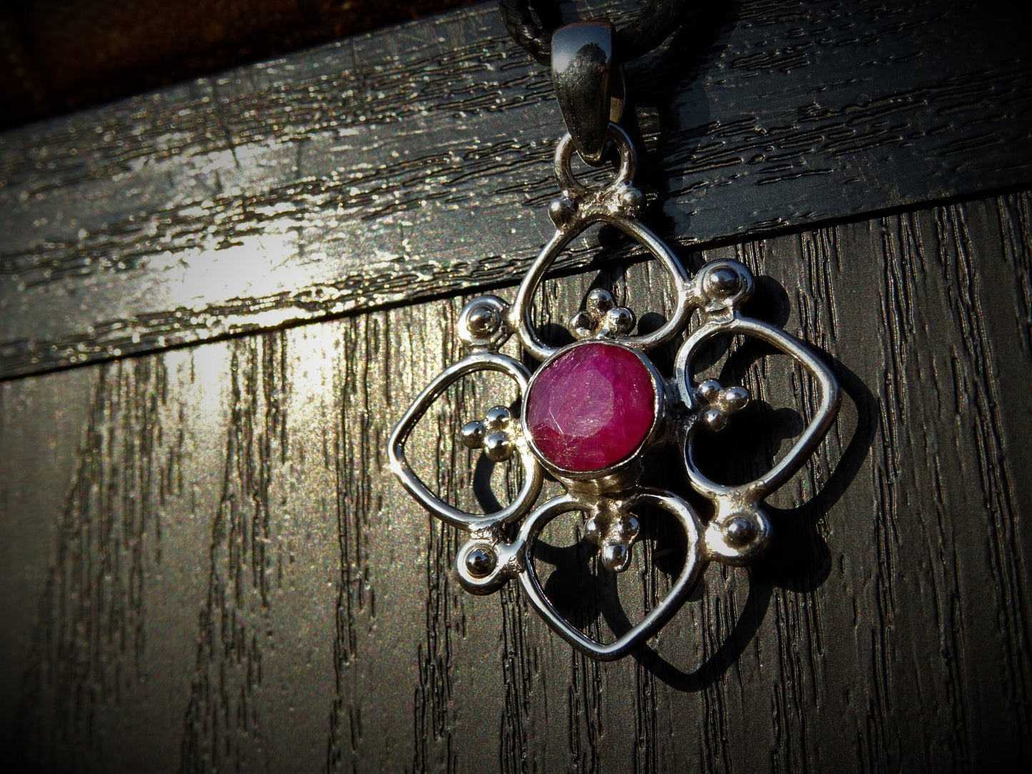 "VENUS" Necklace with Ruby Pendant set in 925 Silver