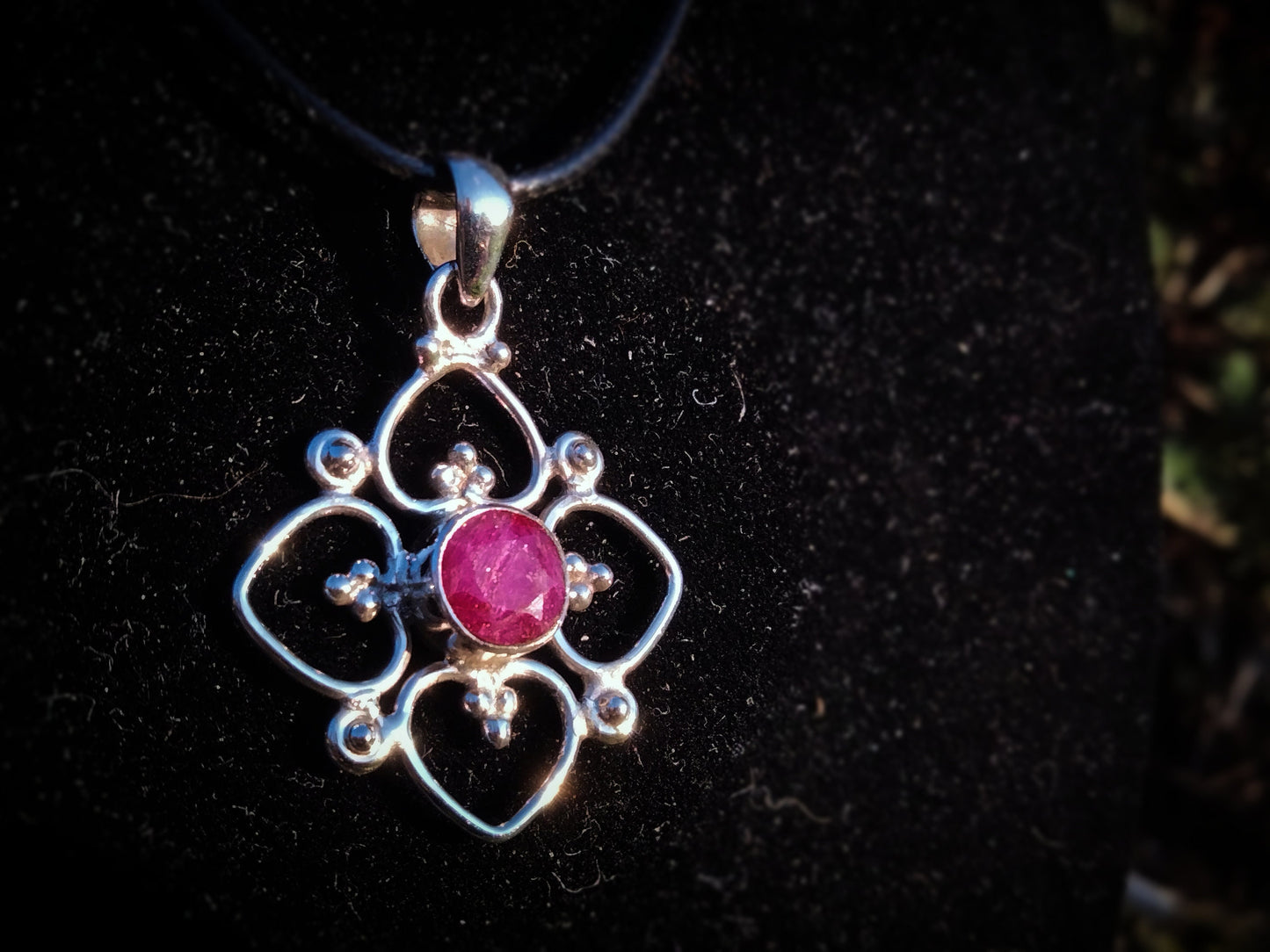 "VENUS" Necklace with Ruby Pendant set in 925 Silver