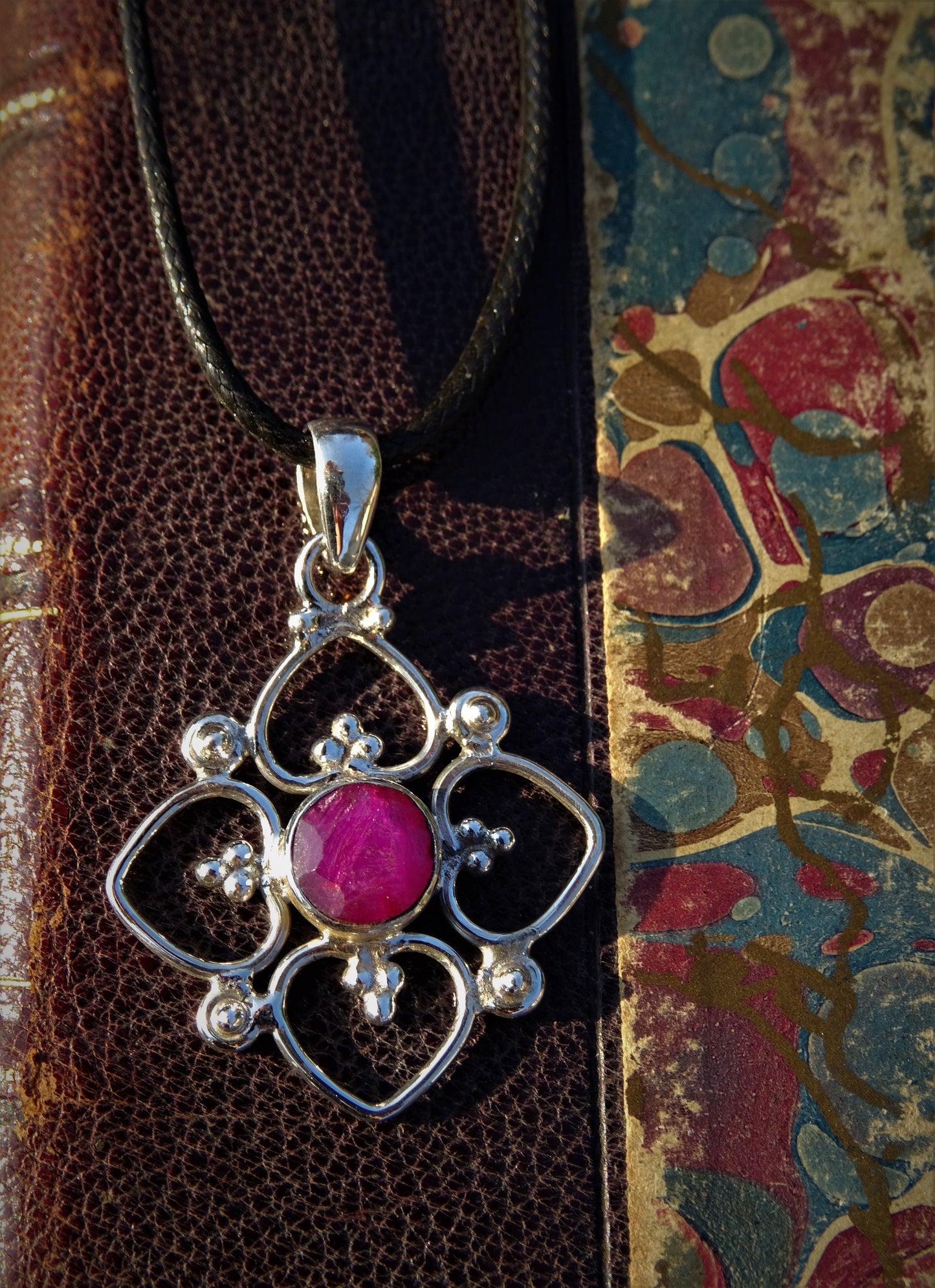 "VENUS" Necklace with Ruby Pendant set in 925 Silver