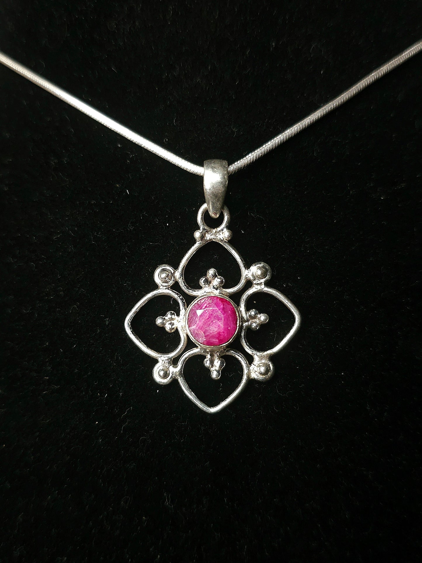 "VENUS" Necklace with Ruby Pendant set in 925 Silver