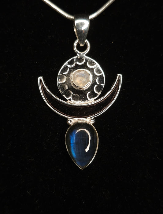 Collier "MOONGODDESS" avec Pendentif Labradorite & Moonstone serti en Argent 925