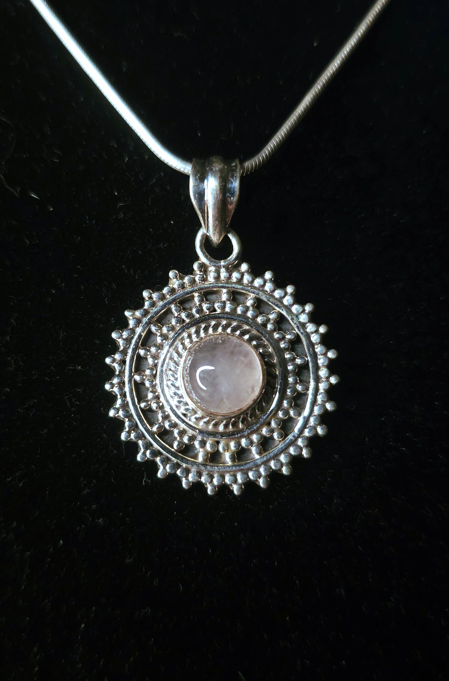 "ATHENA" Necklace with Rose Quartz Pendant set in 925 Silver