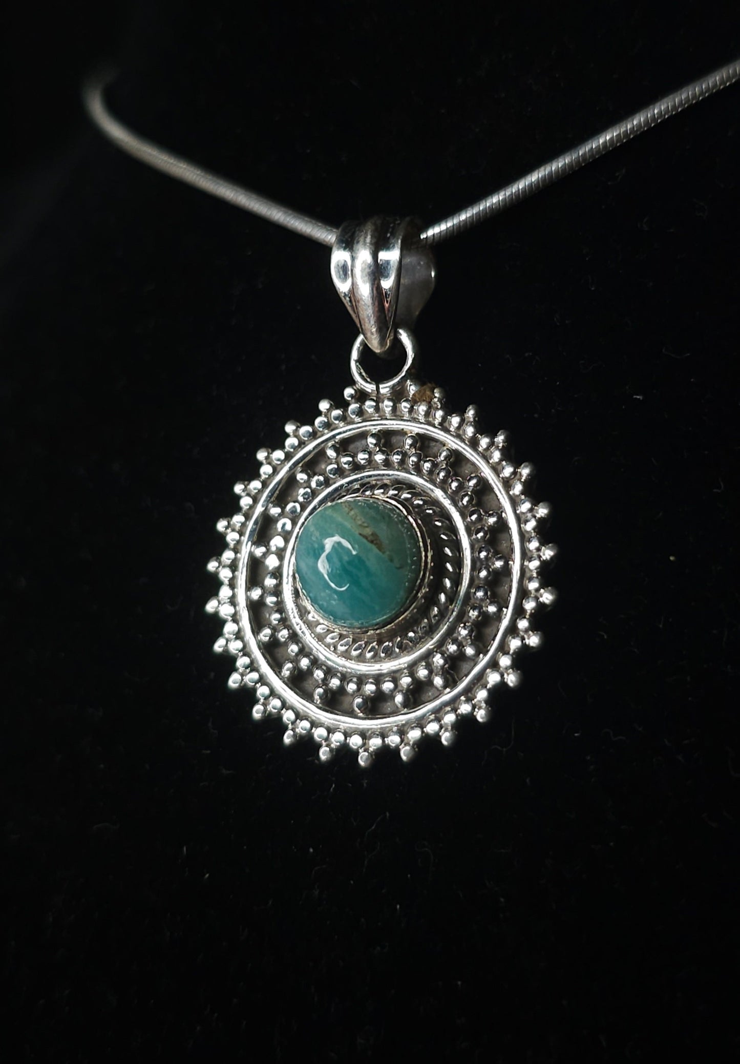 "ATHENA" Necklace with Amazonite Pendant set in 925 Silver