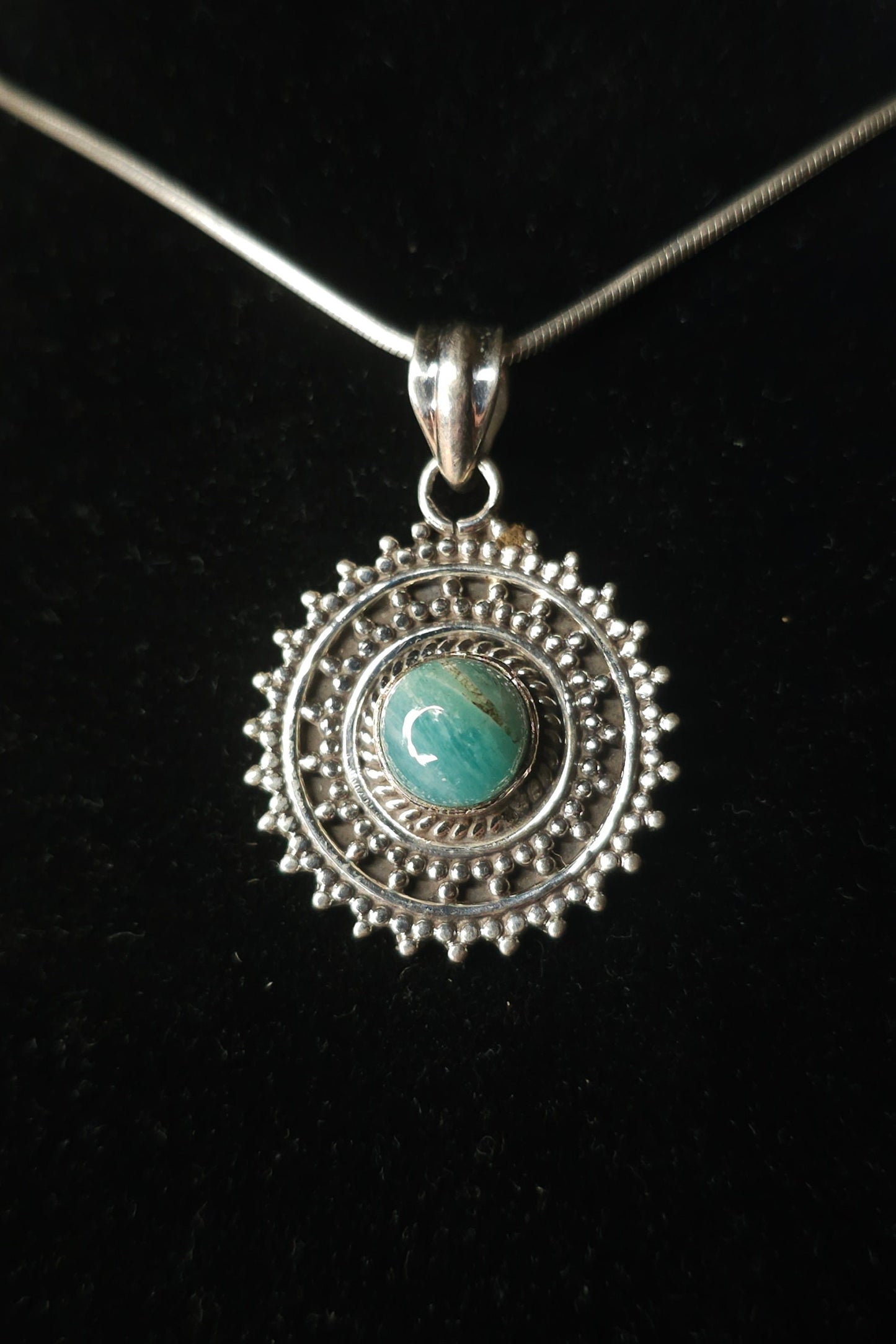 "ATHENA" Necklace with Amazonite Pendant set in 925 Silver