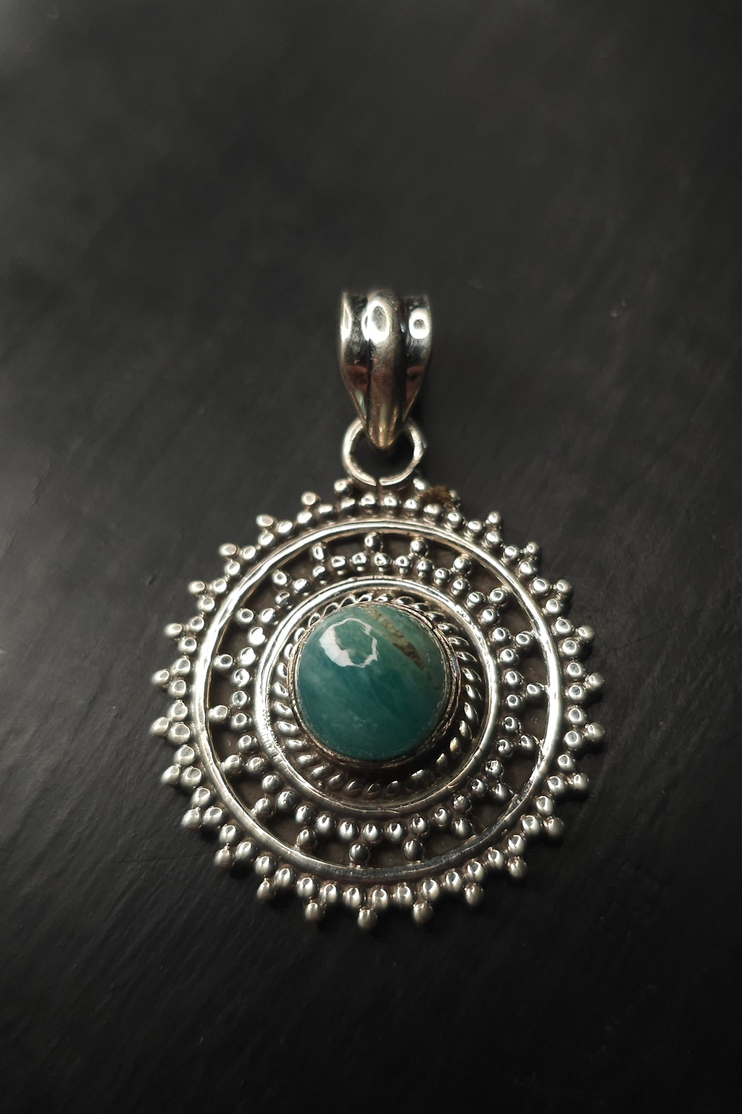 "ATHENA" Necklace with Amazonite Pendant set in 925 Silver