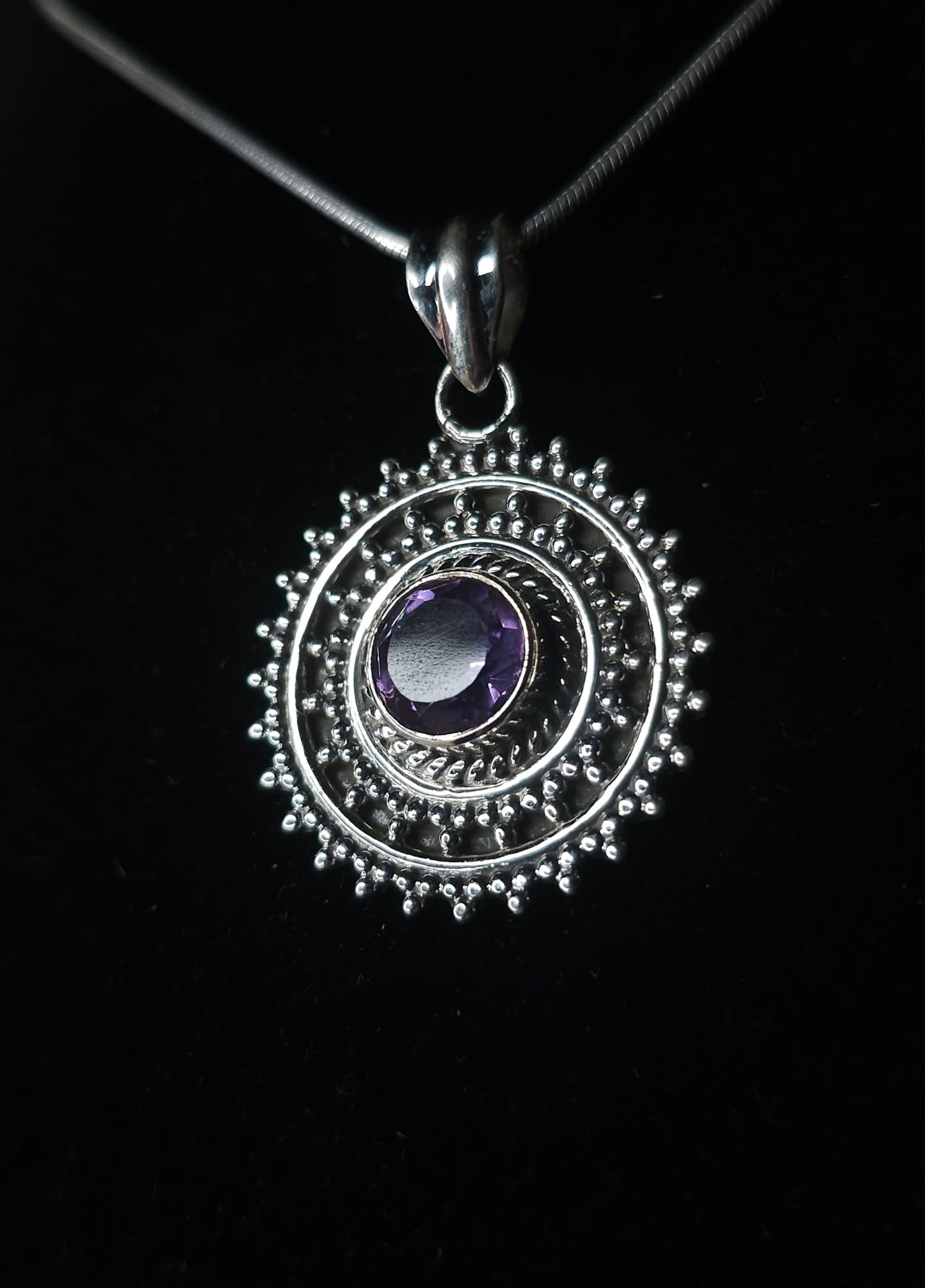 "ATHENA" Necklace with Amethyst Pendant set in 925 Silver