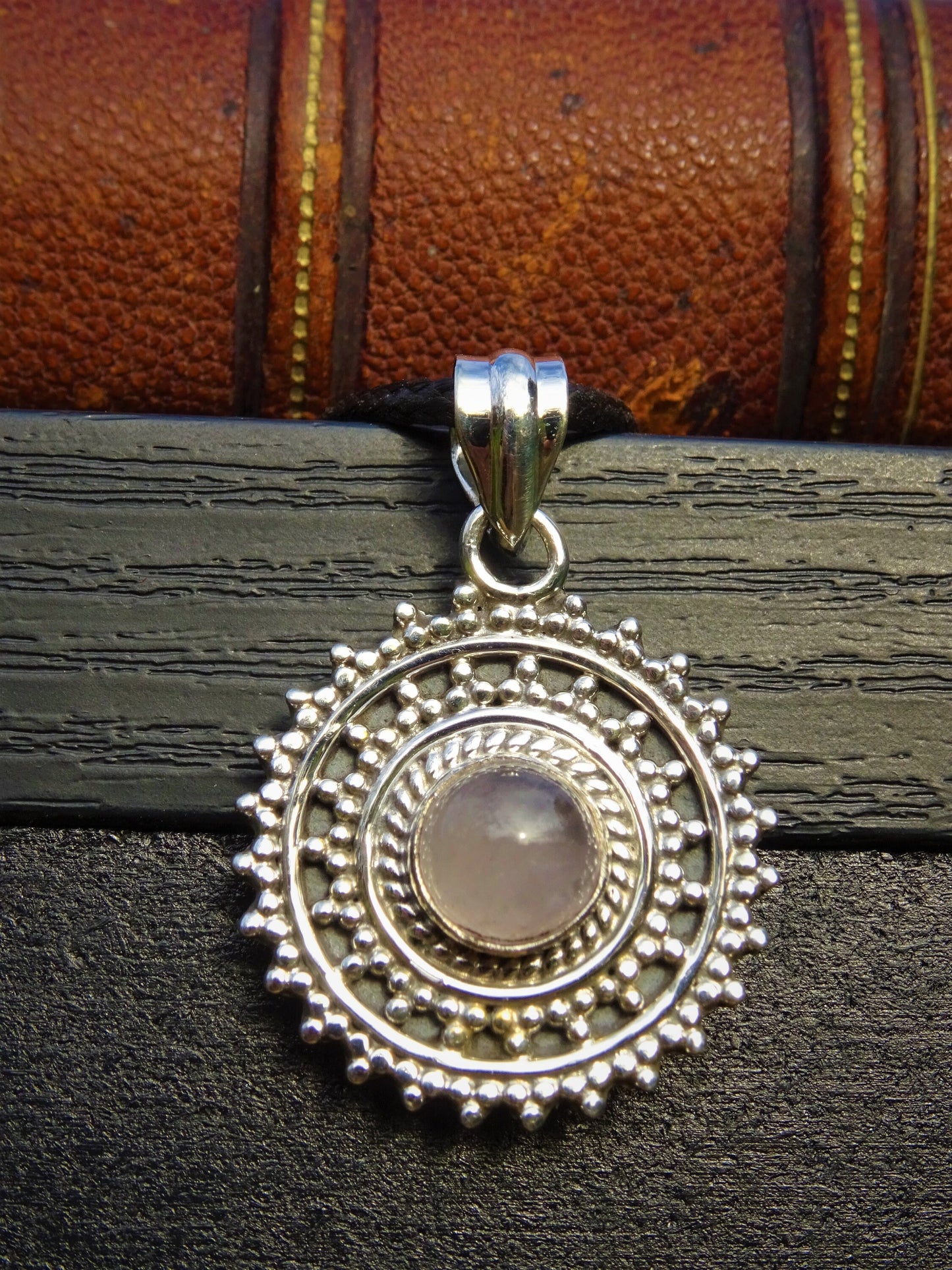 "ATHENA" Necklace with Rose Quartz Pendant set in 925 Silver