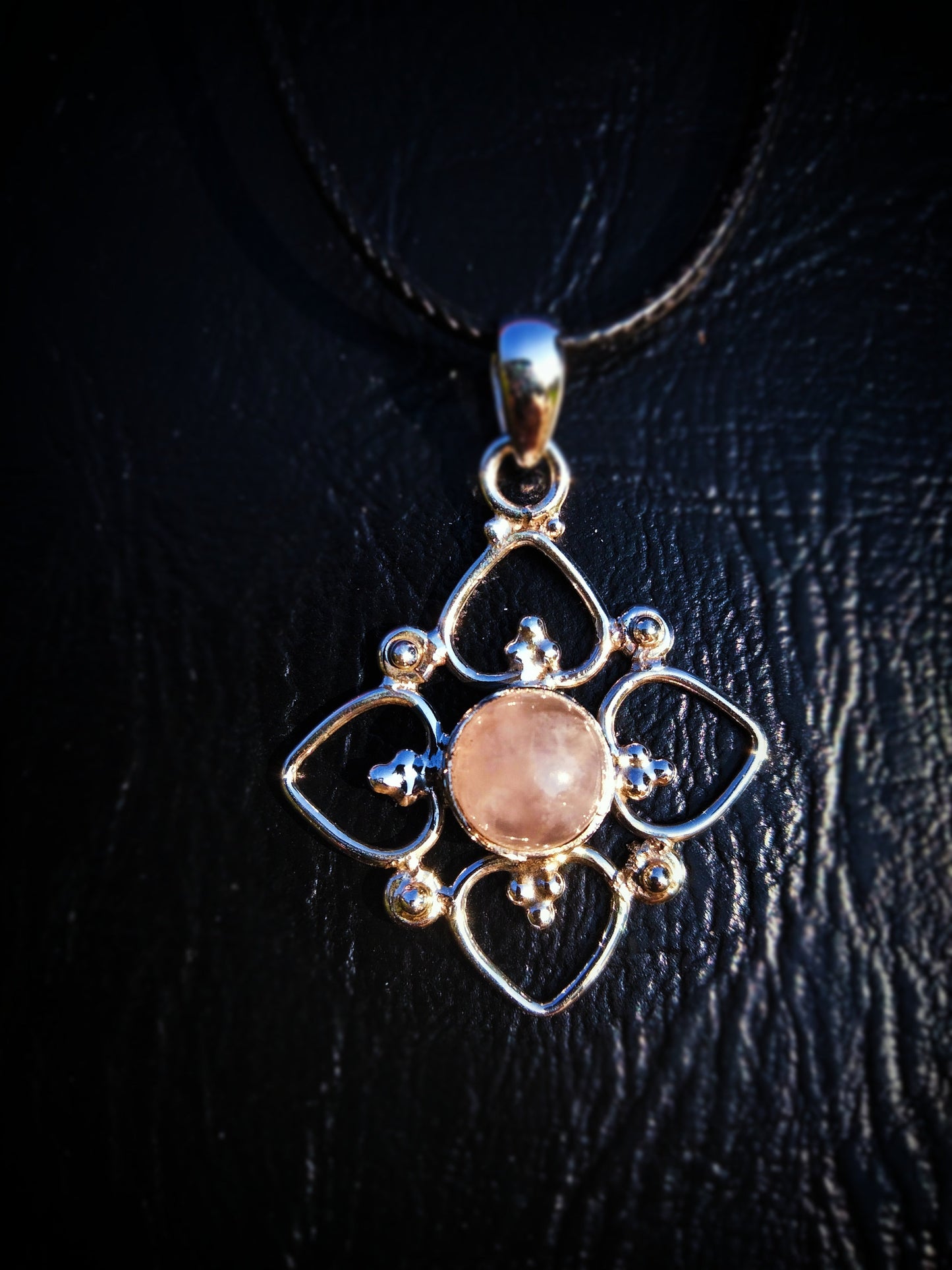 "ISIS" Necklace with Rose Quartz Pendant set in 925 Silver