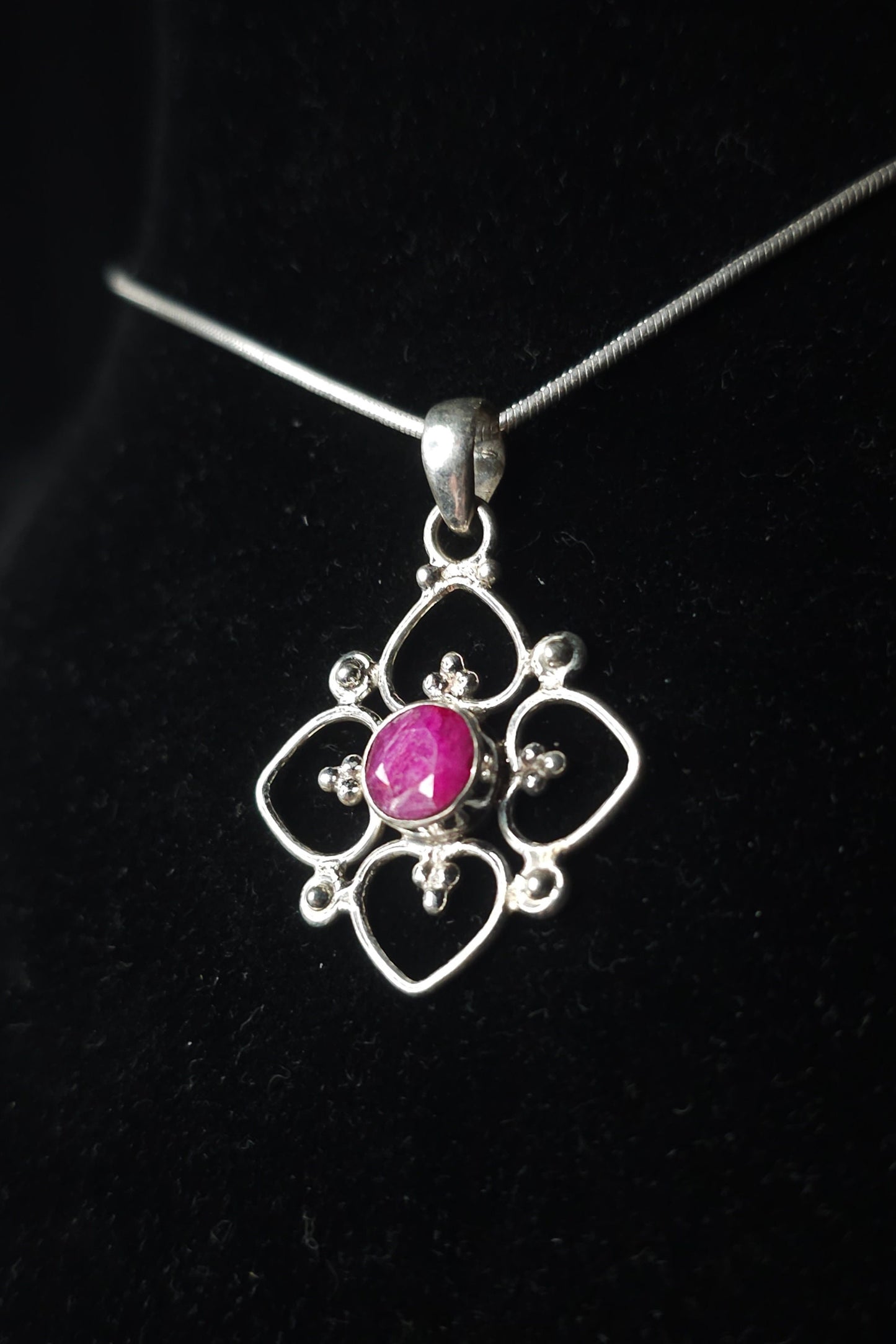 "VENUS" Necklace with Ruby Pendant set in 925 Silver