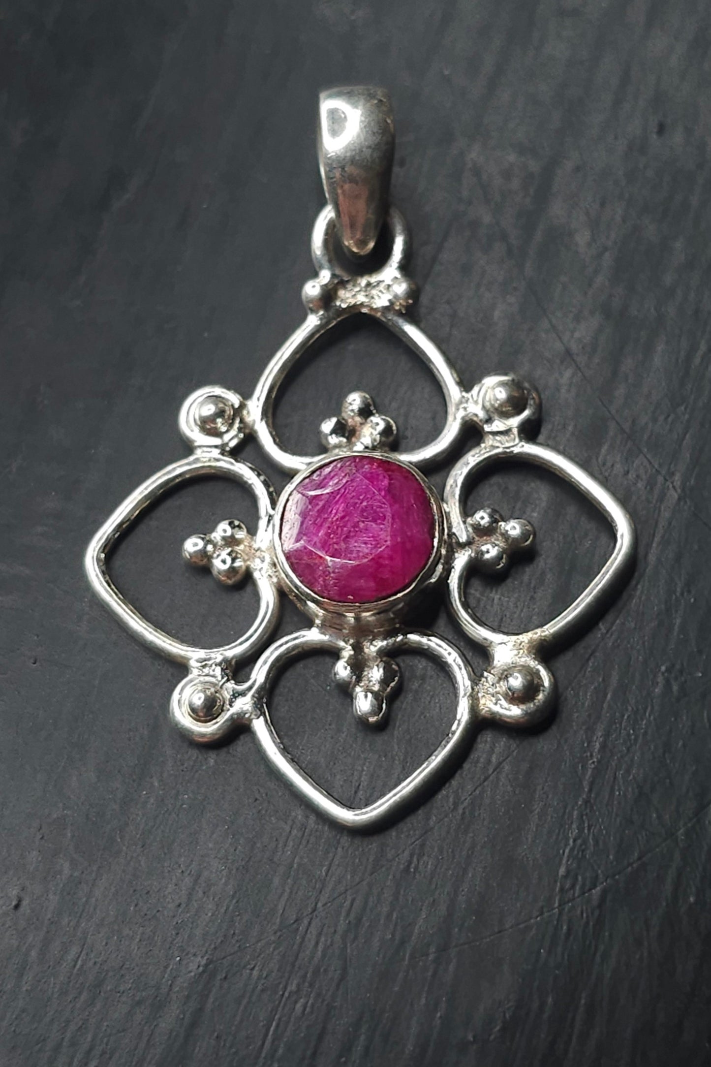 "VENUS" Necklace with Ruby Pendant set in 925 Silver