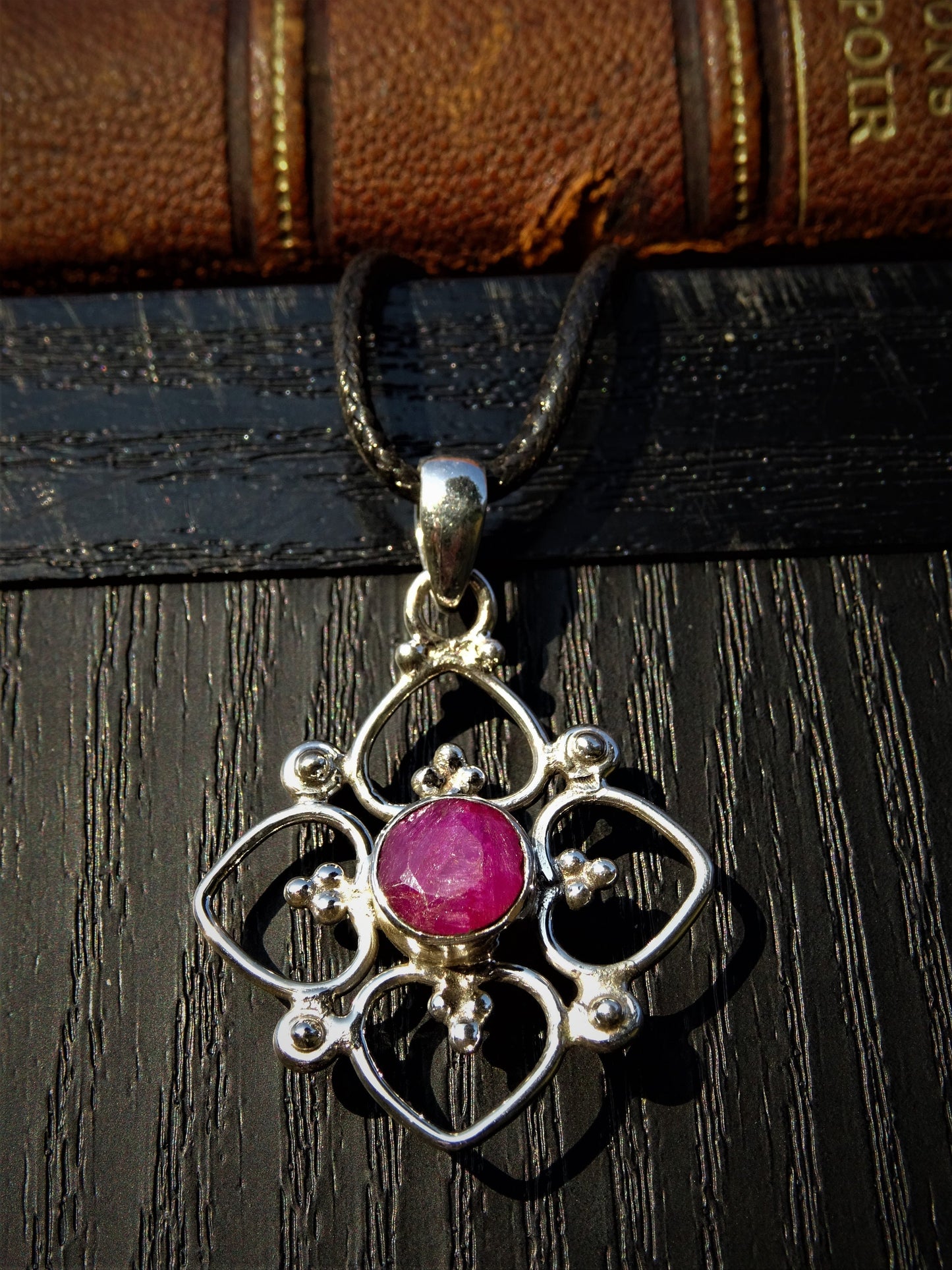 "VENUS" Necklace with Ruby Pendant set in 925 Silver