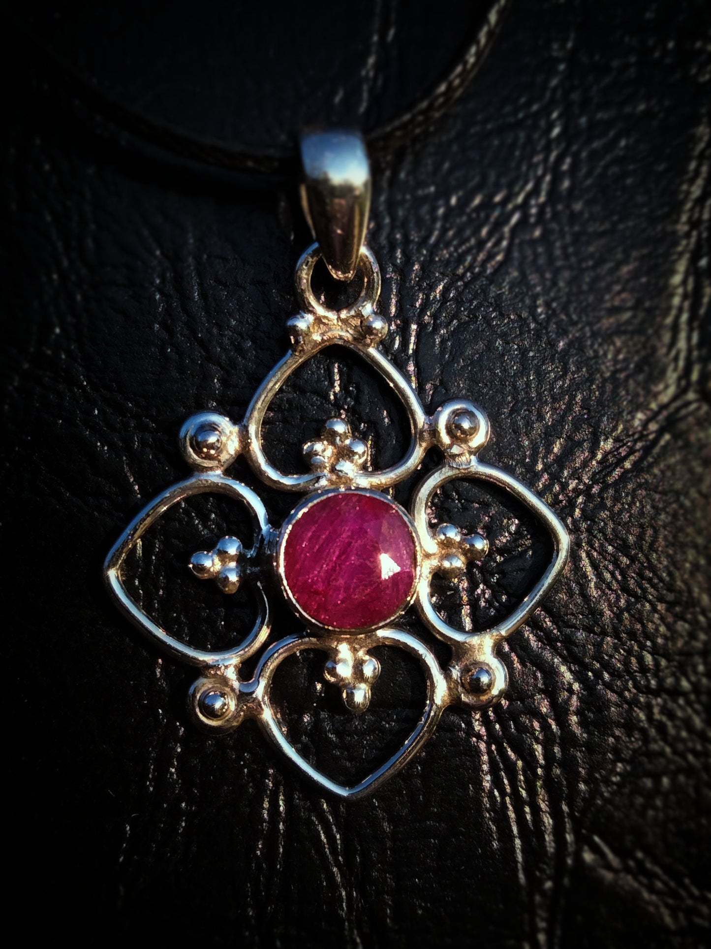 "VENUS" Necklace with Ruby Pendant set in 925 Silver