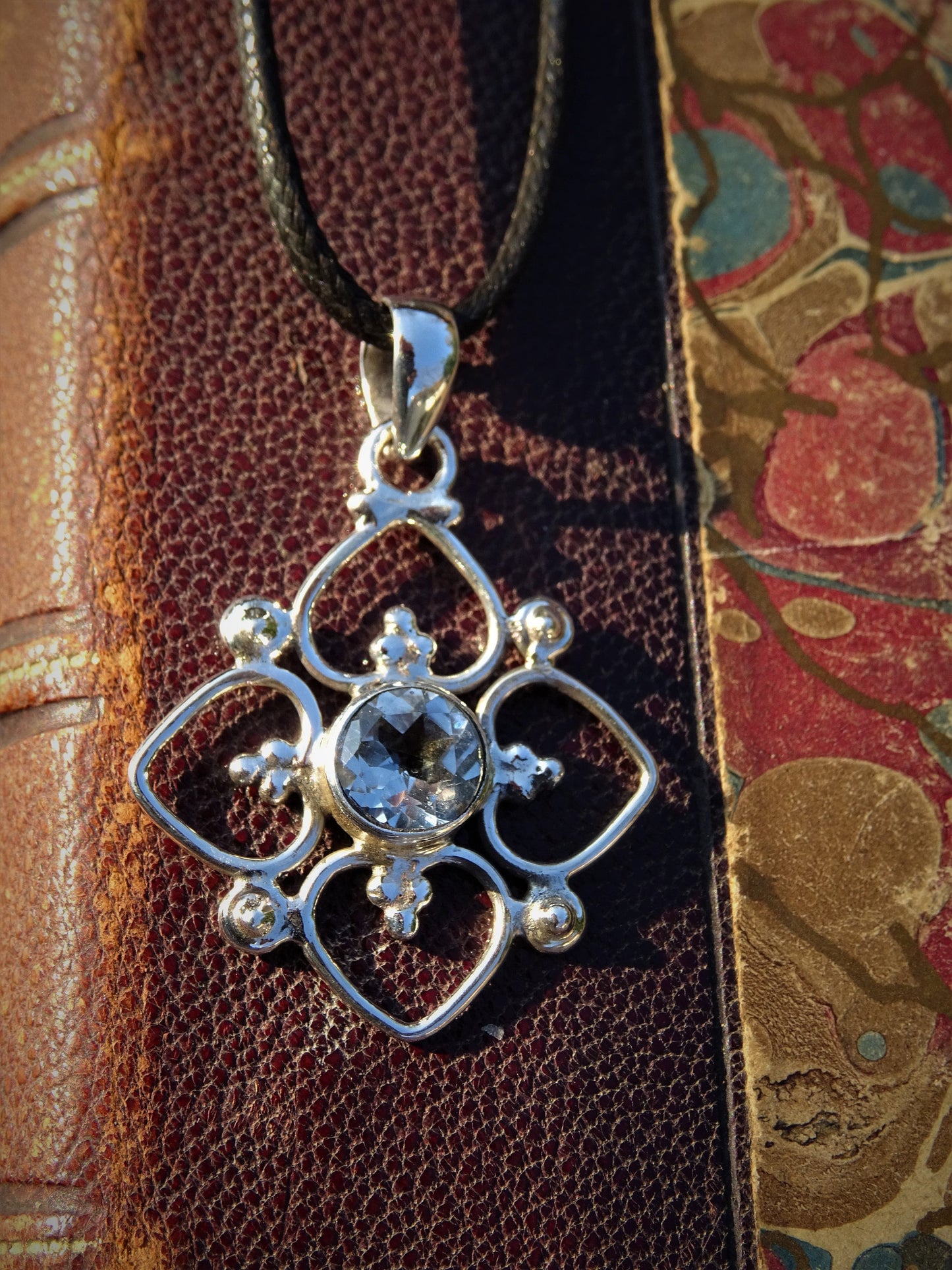 "VENUS" Necklace with Blue Topaz Pendant set in 925 Silver